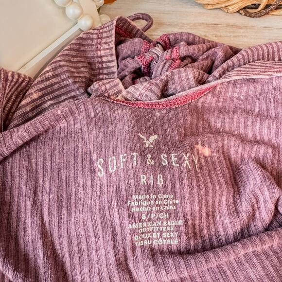 American Eagle Soft and Sexy Acid Wash Ribbed Tie Front Tank, Women’s Size Small - Picture 7 of 9